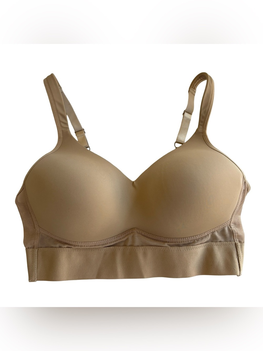 Rhonda Shear Nude Women's Cross Back Mesh Detail Bra Sz L